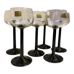 Vintage Luminarc France Black Stem Wine Glasses Set of 6